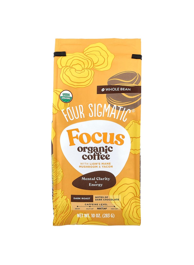 Focus, Organic Coffee with Lion's Mane Mushroom & Yacon, Whole Bean, Dark Roast, 10 oz (283 g)